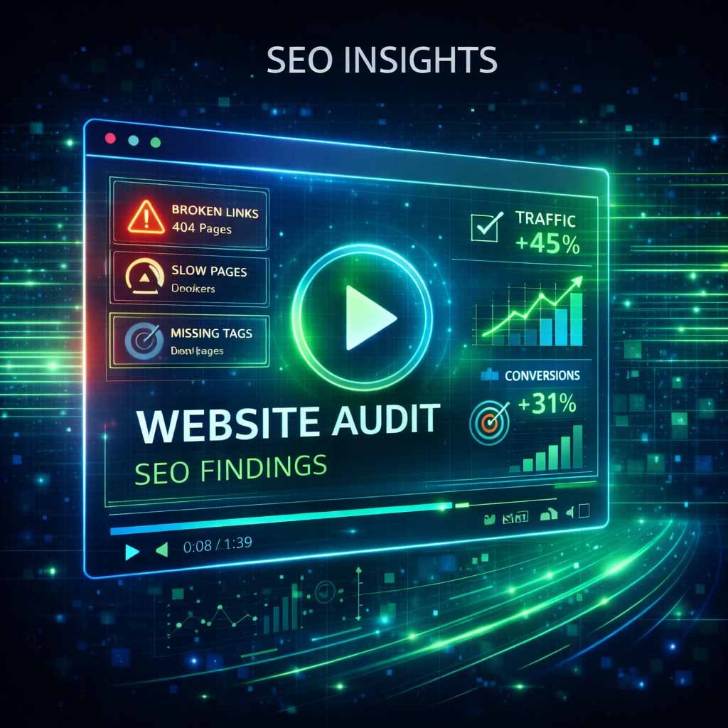 A preview of a personalized video SEO audit for a Leicester business, showing a technical specialist explaining specific visibility barriers and growth opportunities.