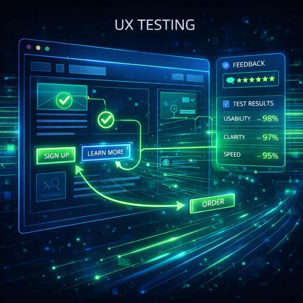 A usability testing matrix for a Leicester website design, showing pre-release friction checks and post-launch INP (Interaction to Next Paint) verification.